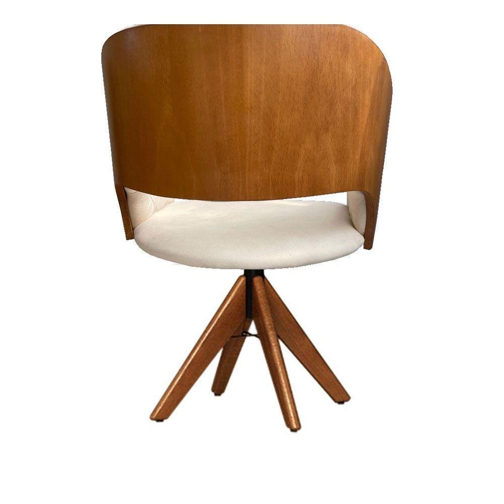 Cadeira Decorativa Bia Com Capitonê Bege Giratória Madeira - 3