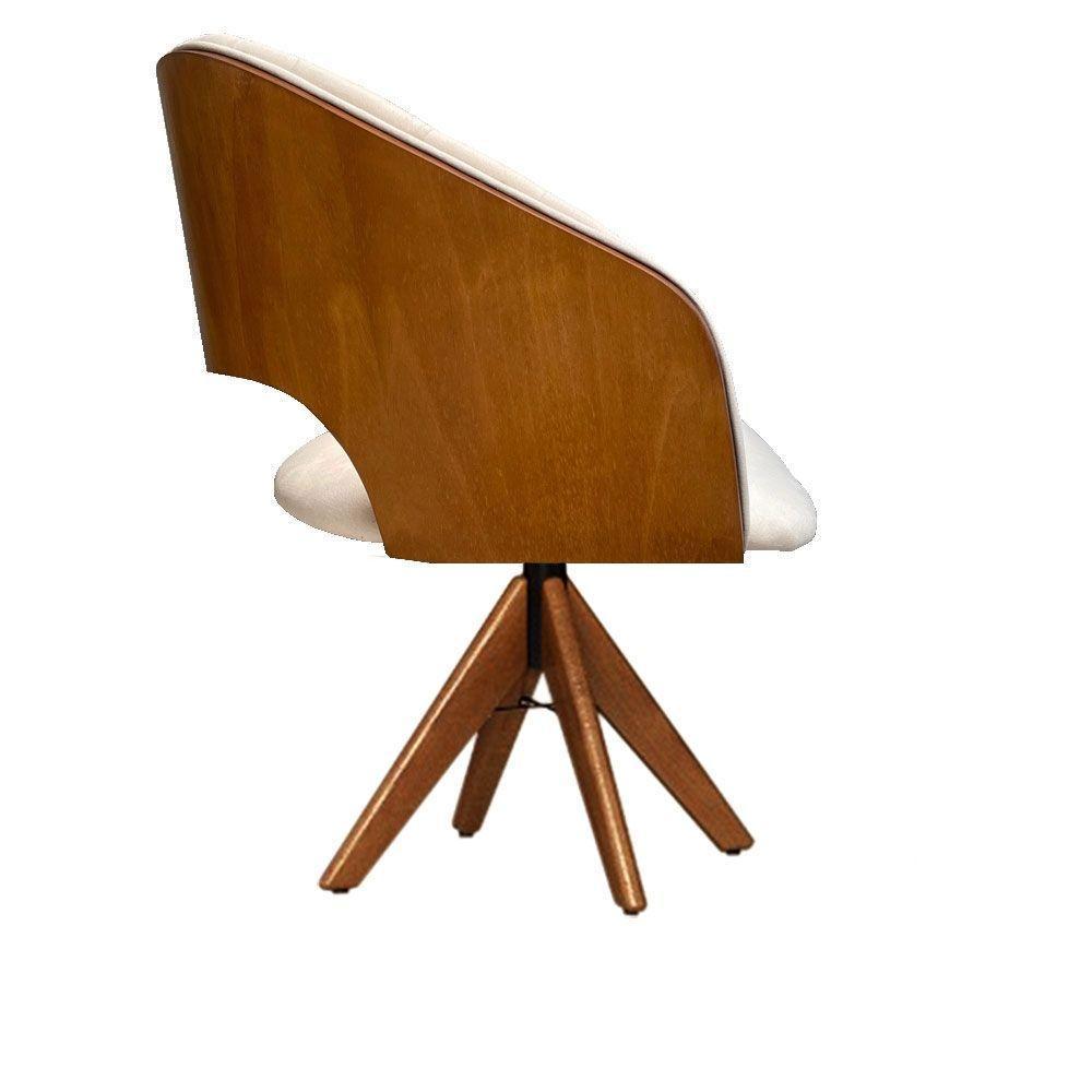 Cadeira Decorativa Bia Com Capitonê Bege Giratória Madeira - 4