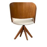 Cadeira Decorativa Bia Com Capitonê Bege Giratória Madeira - 3