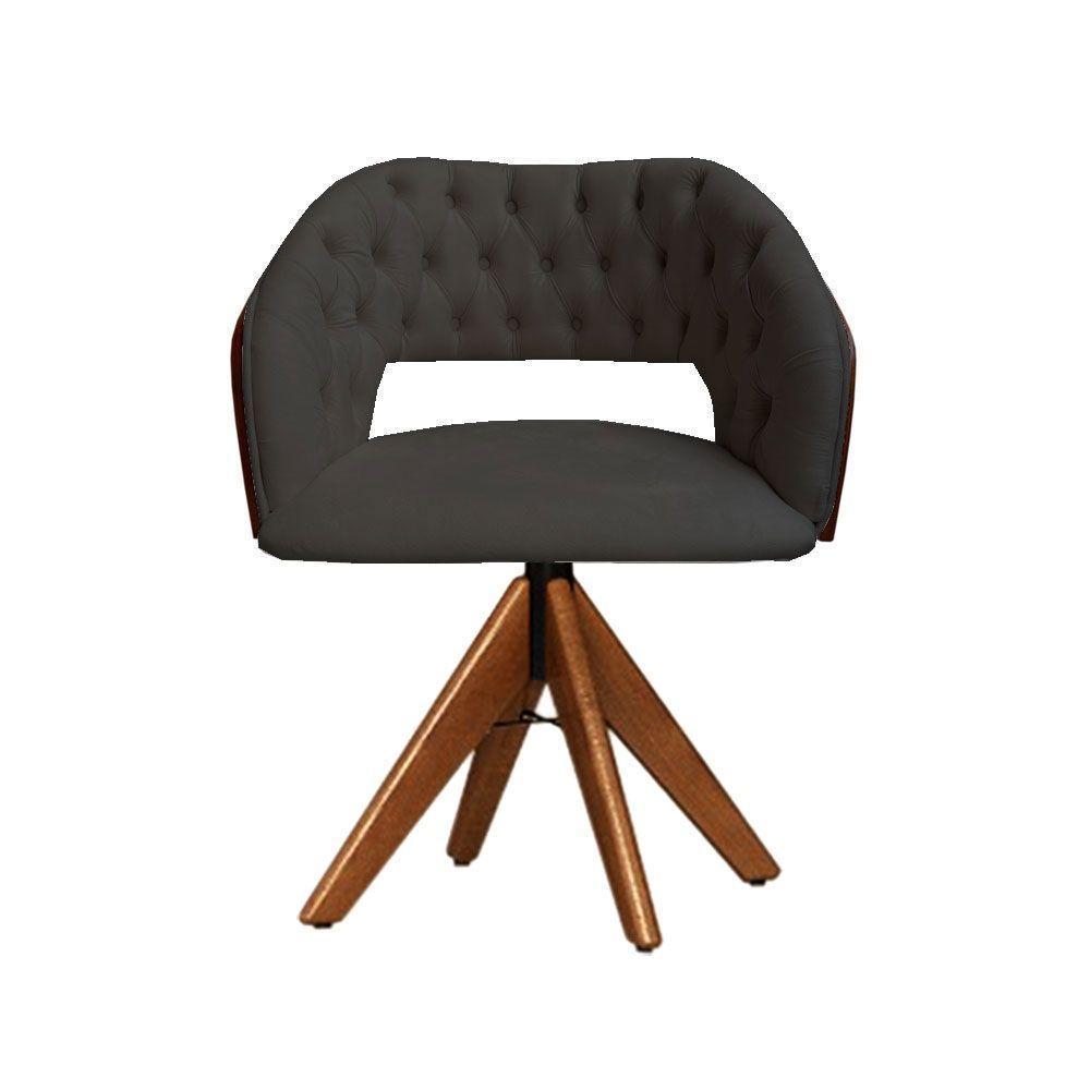 Cadeira Decorativa Bia Com Capitonê Cinza Giratória Madeira - 1