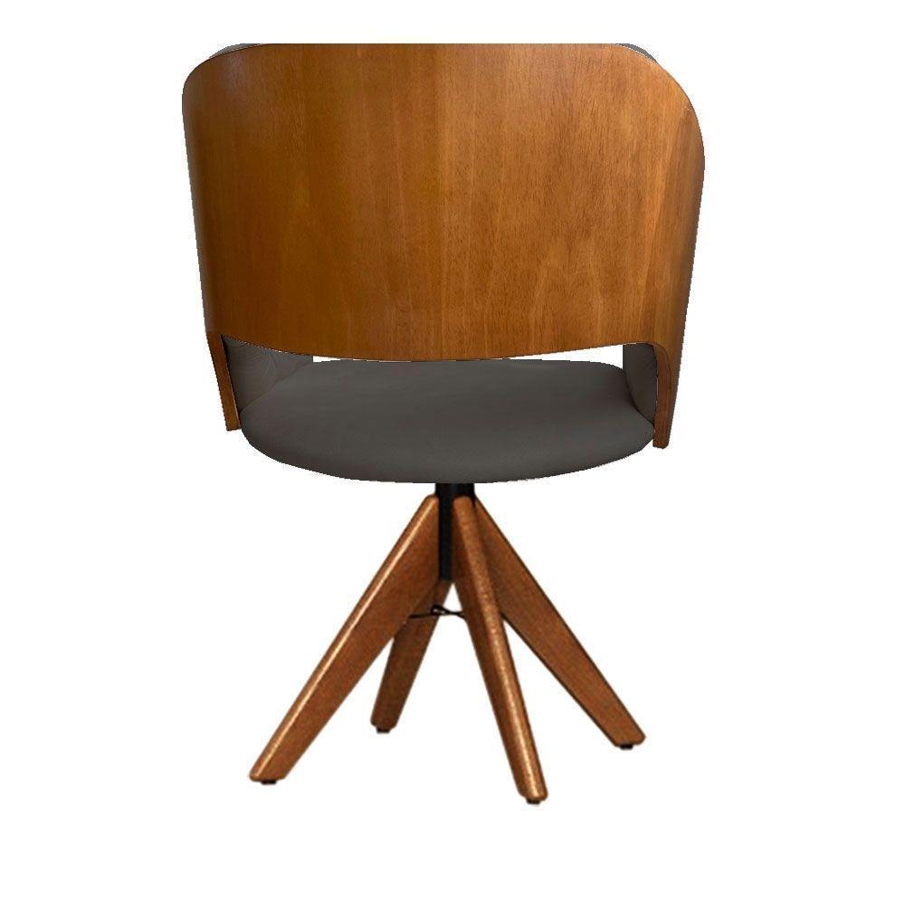 Cadeira Decorativa Bia Com Capitonê Cinza Giratória Madeira - 3