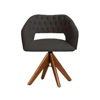 Cadeira Decorativa Bia Com Capitonê Cinza Giratória Madeira - 1