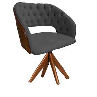 Cadeira Decorativa Bia Com Capitonê Cinza Giratória Madeira - 2