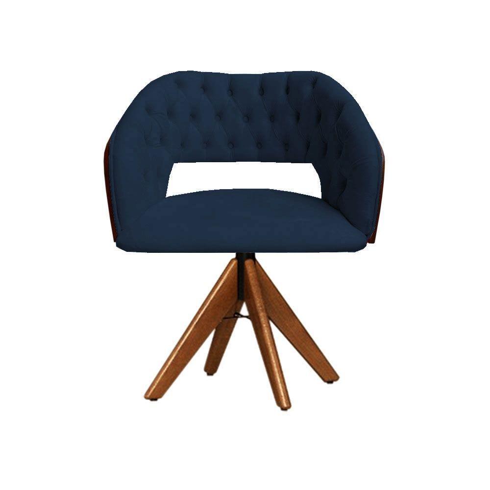 Cadeira Decorativa Bia Capitonê Marinho Giratória Madeira - 1