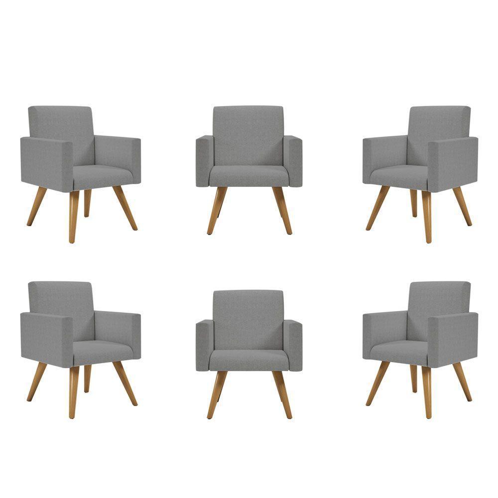 Kit 6 Poltronas Cadeira Escritório Recepção Linho Grafite - 1