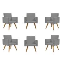 Kit 6 Poltronas Cadeira Escritório Recepção Linho Grafite - 1