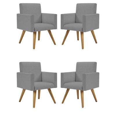 Kit 04 Poltronas Nina Decorativa Para Recepção Linho Grafite
