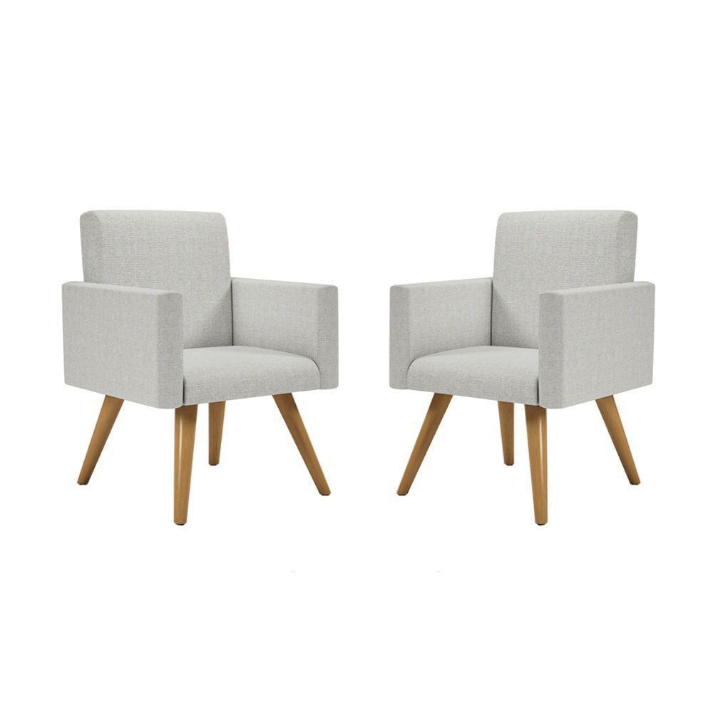 Kit 02 Poltronas Sala Tecido Linho Cinza Claro - 1