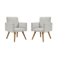 Kit 02 Poltronas Sala Tecido Linho Cinza Claro - 1