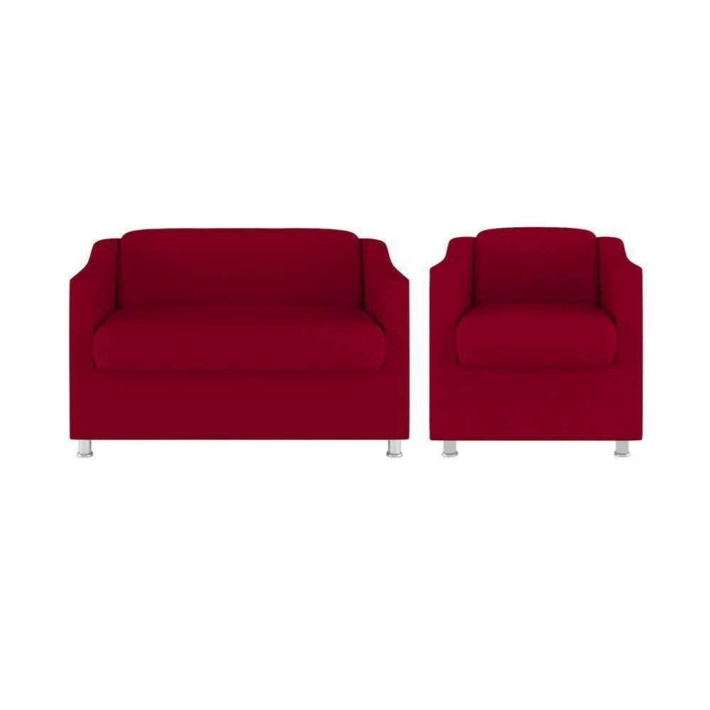 Kit Poltrona Tilla Recepção + Namoradeira Sala, Quarto Suede vermelho - 1