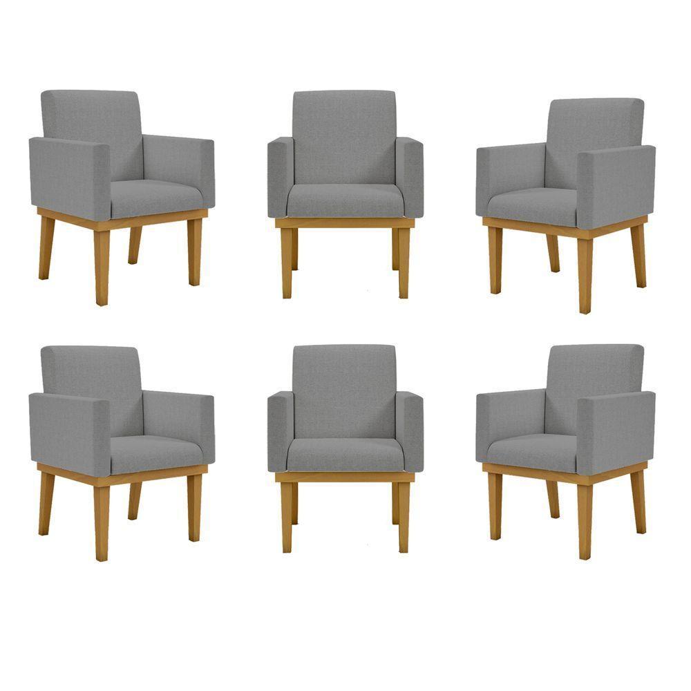 Kit 06 Poltronas Reforçadas Escritório Linho Grafite - 1