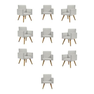 Kit 10 Poltronas Decorativa Recepção Linho Cinza Claro