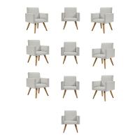 Kit 10 Poltronas Decorativa Recepção Linho Cinza Claro - 1
