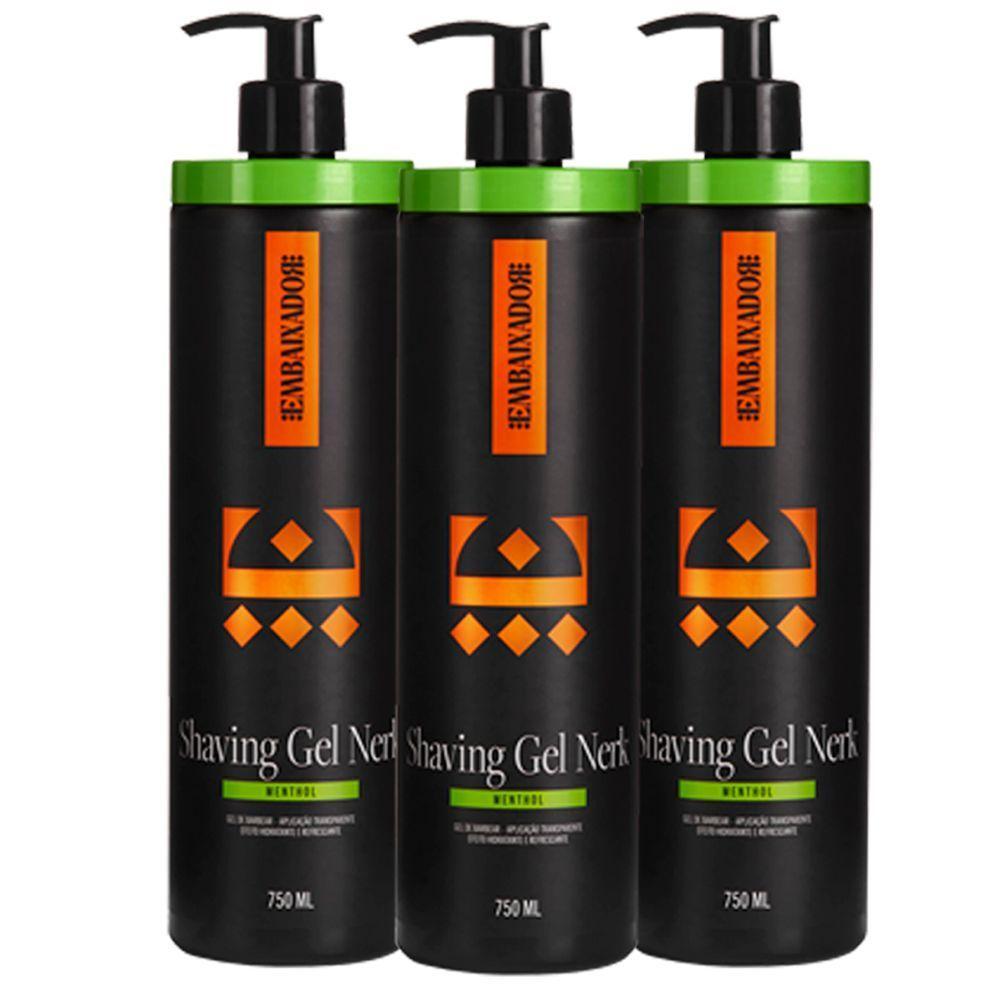 Kit 3 Shaving Gel De Barbear Nerk Menthol Embaixador 750Ml - 1
