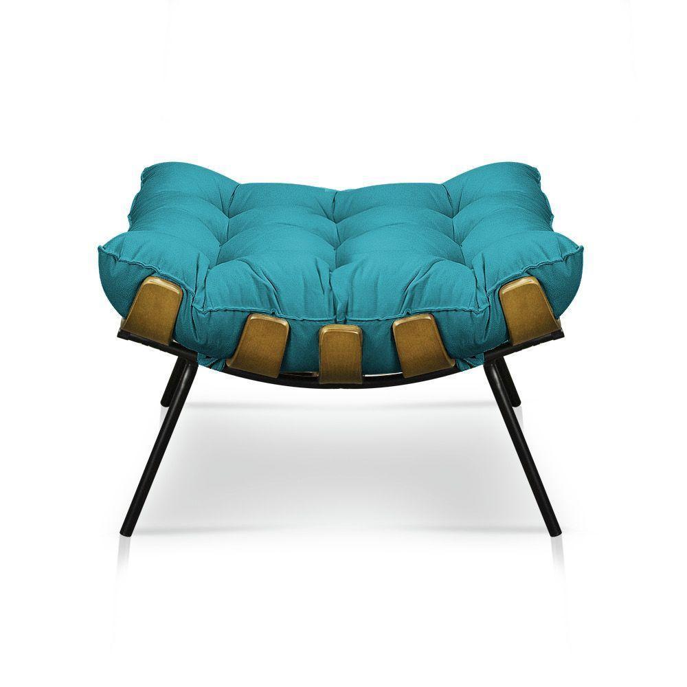 Kit Poltrona E Puff Costela Suede Azul Turquesa - 2