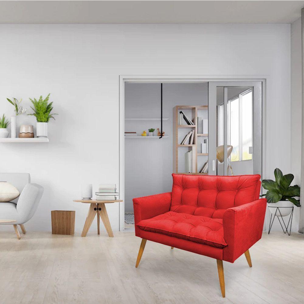 Kit Poltrona E Namoradeira 2 Lugares Olivia Suede Vermelho - 9