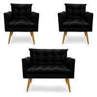 Kit 2 Poltronas E Namoradeira 2 Lugares Olivia Suede Preto - 1