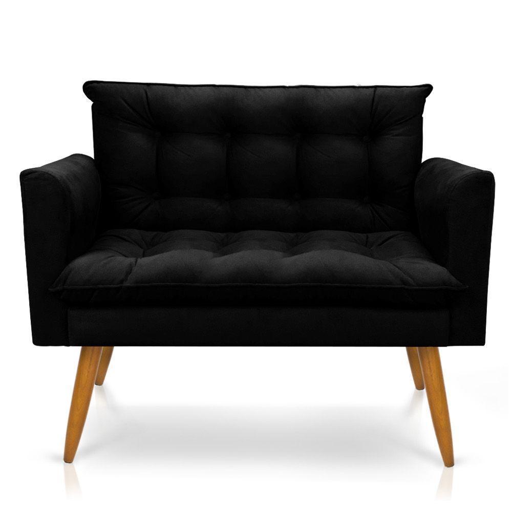 Kit Poltrona E Namoradeira 2 Lugares Olivia Suede Preto - 4