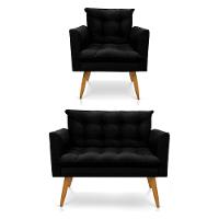 Kit Poltrona E Namoradeira 2 Lugares Olivia Suede Preto - 1