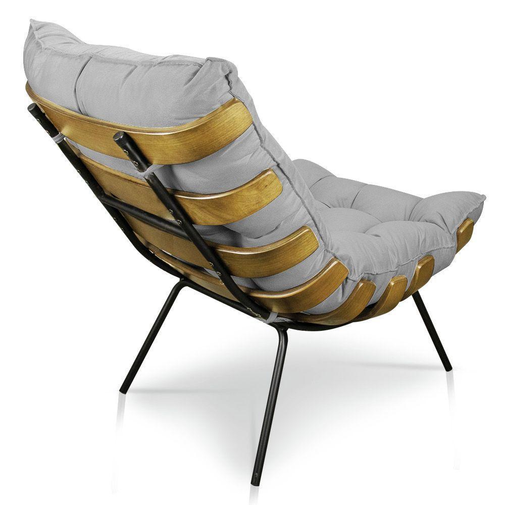 Kit Poltrona E Puff Costela Suede Cinza - 5