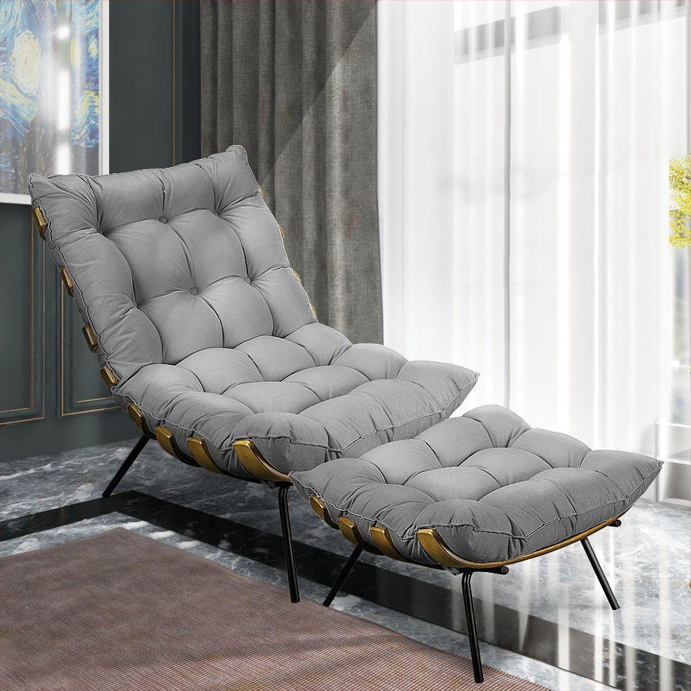 Kit Poltrona E Puff Costela Suede Grafite - 9