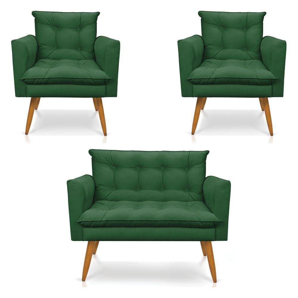 Kit 2 Poltronas E Namoradeira 2 Lugares Olivia Suede Verde - 1