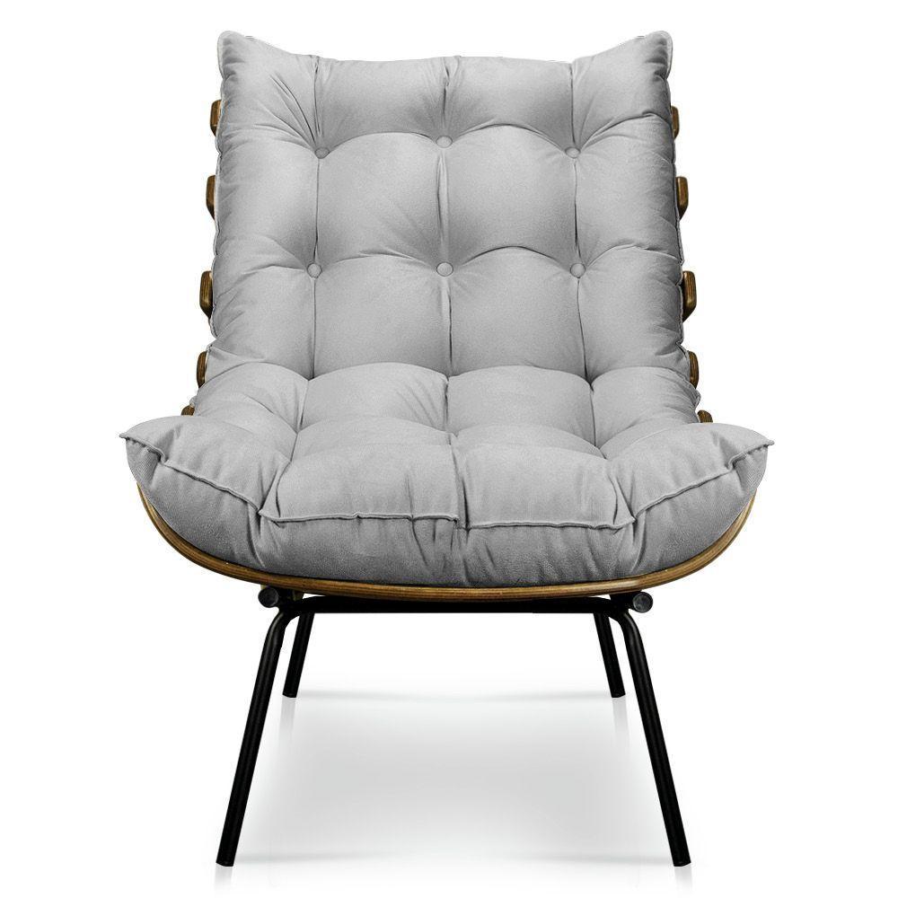 Kit Poltrona E Puff Costela Veludo Cinza - 7