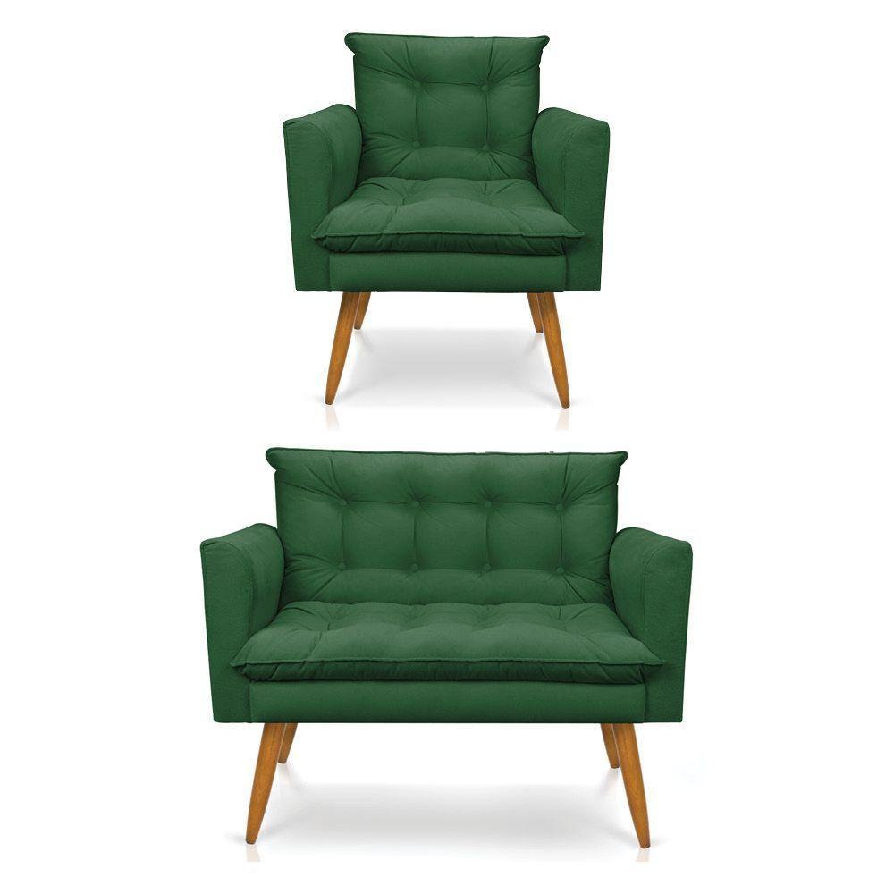 Kit Poltrona E Namoradeira 2 Lugares Olivia Suede Verde - 1