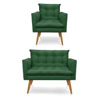 Kit Poltrona E Namoradeira 2 Lugares Olivia Suede Verde - 1