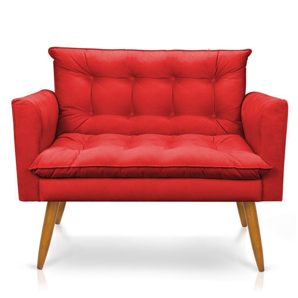 Kit Poltrona E Namoradeira 2 Lugares Olivia Suede Vermelho - 4
