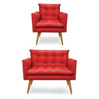 Kit Poltrona E Namoradeira 2 Lugares Olivia Suede Vermelho - 1