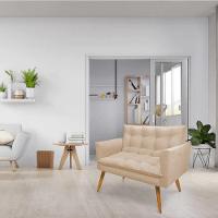 Kit Poltrona E Namoradeira 2 Lugares Olivia Suede Bege - 10