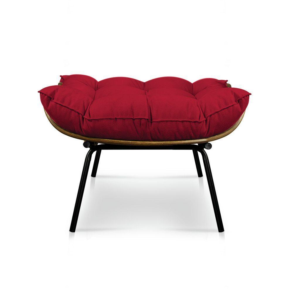Kit Poltrona E Puff Costela Veludo Vermelho - 3