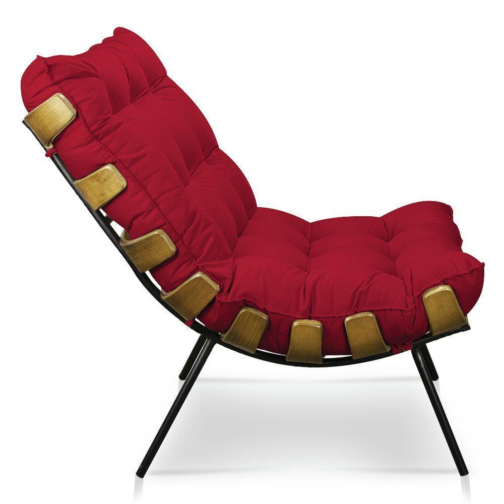 Kit Poltrona E Puff Costela Veludo Vermelho - 6