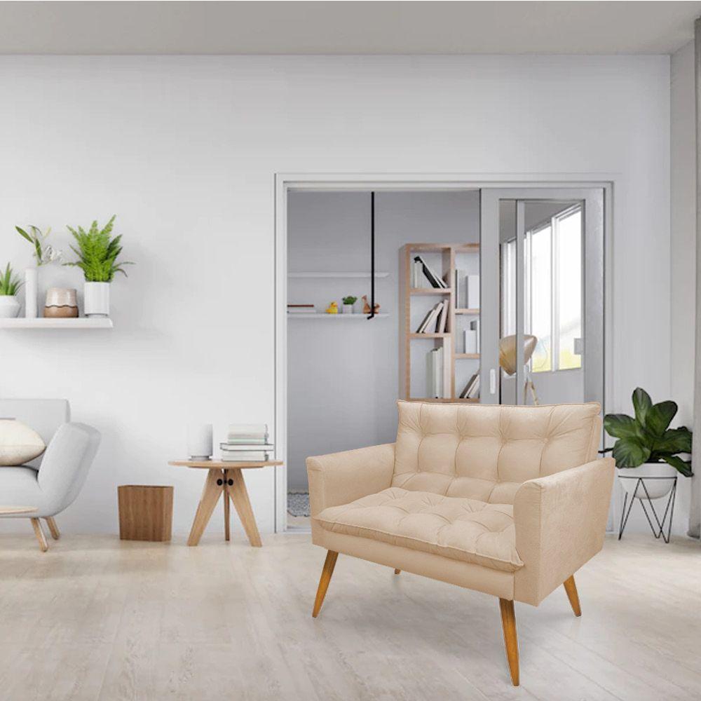 Kit Poltrona E Namoradeira 2 Lugares Olivia Suede Bege - 10