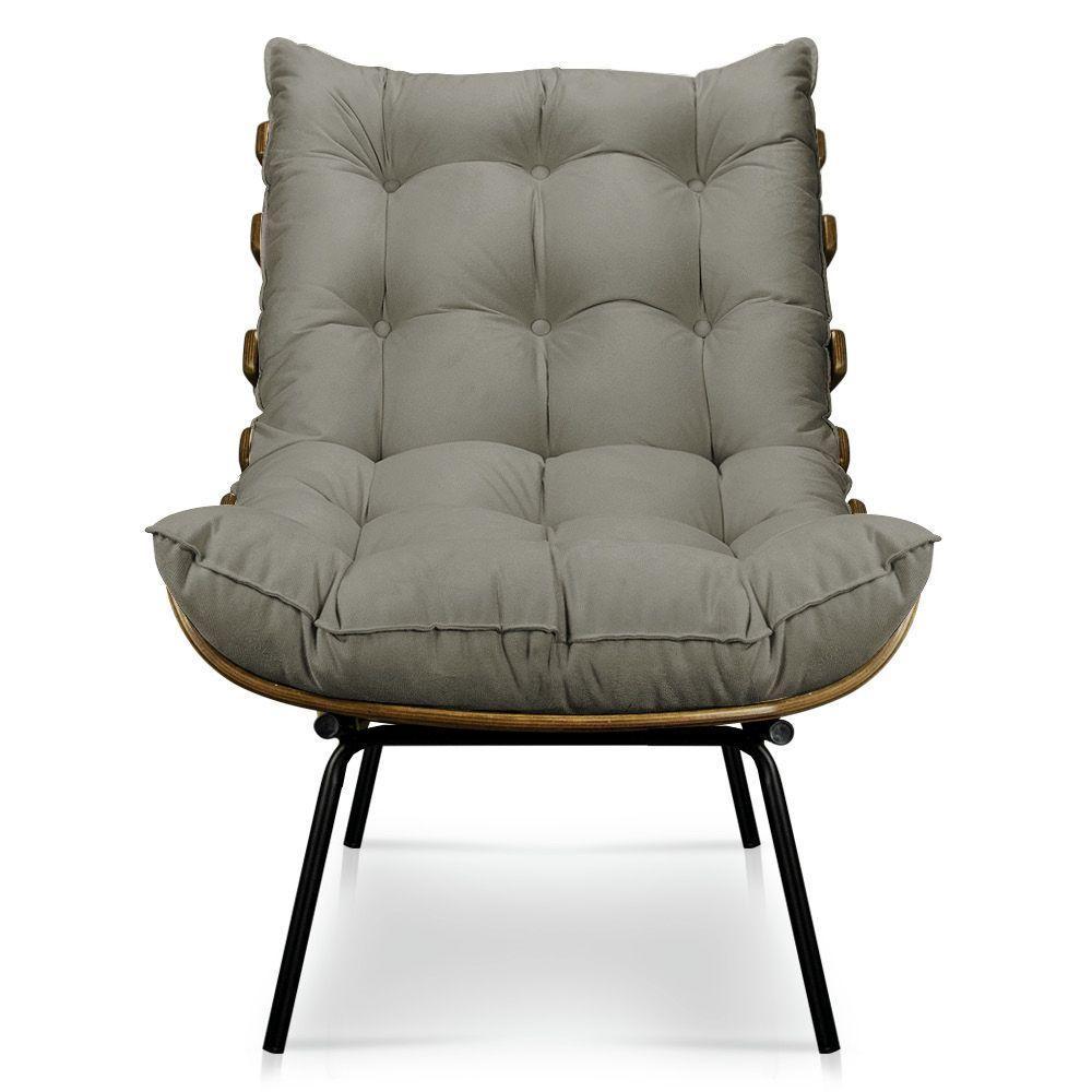 Kit Poltrona E Puff Costela Veludo Capuccino - 7