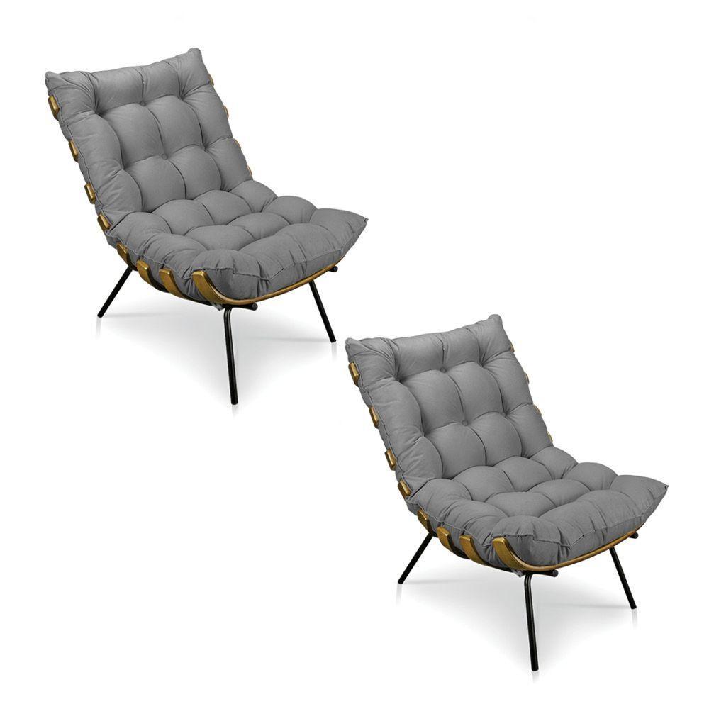 Kit 2 Poltronas Costela Suede Grafite Base Metálica Pallazio - 1