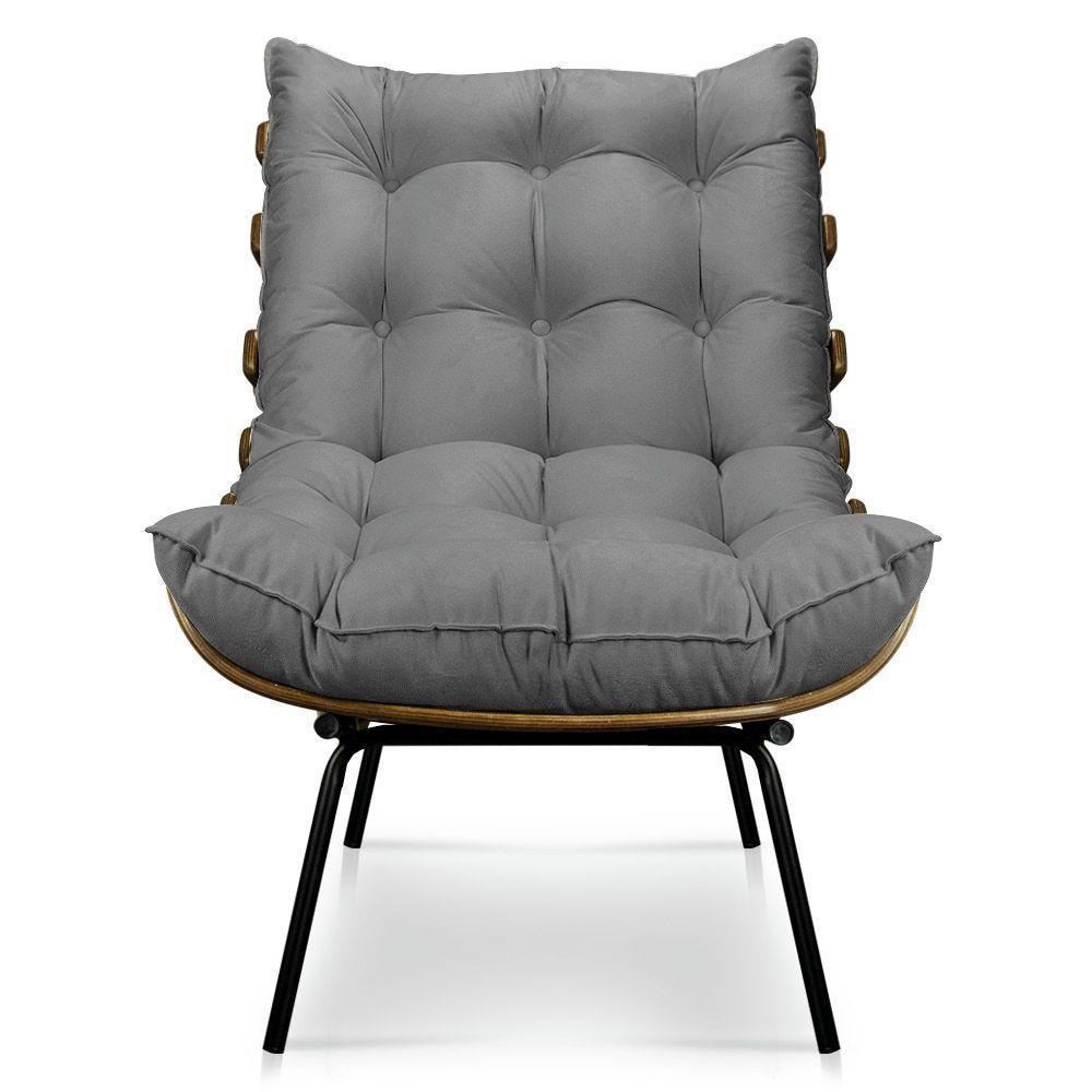 Kit 2 Poltronas Costela Suede Grafite Base Metálica Pallazio - 4