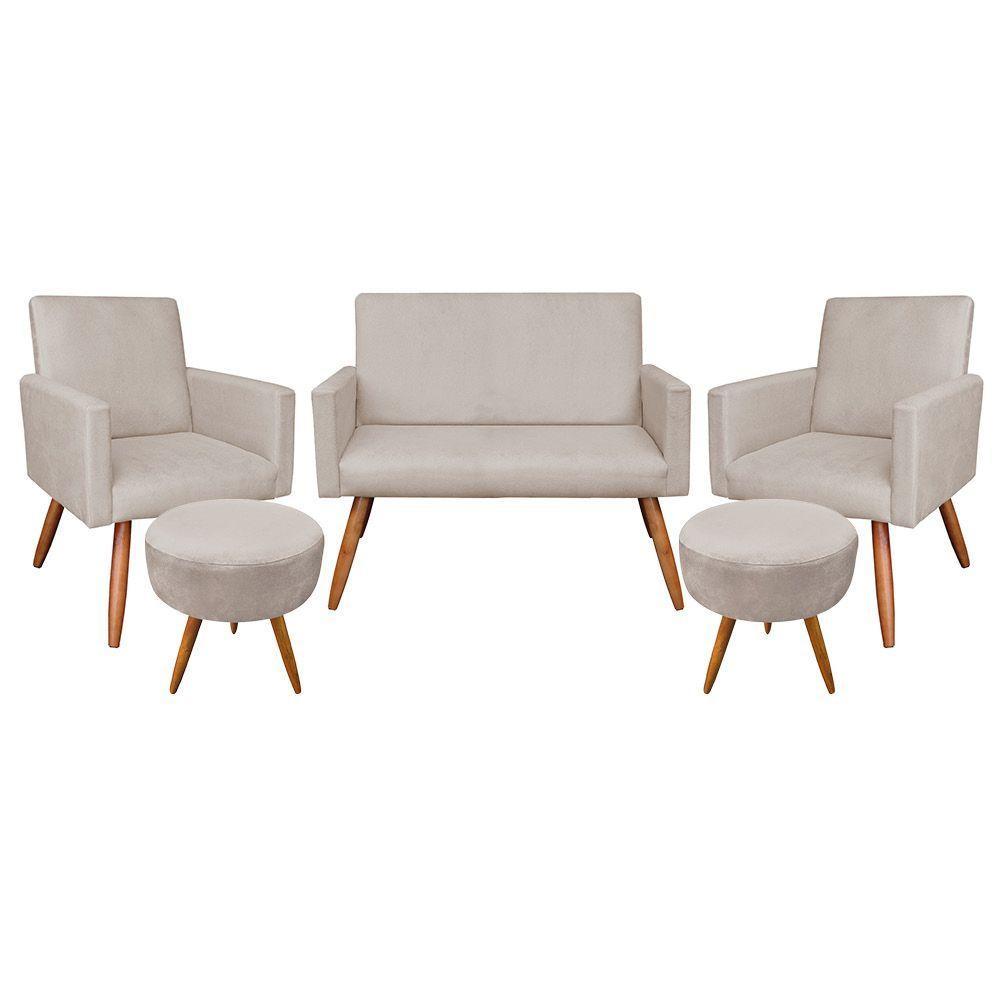 Kit Namoradeira 2 Poltronas 2 Puffs Redondo Bege Castanho - 1