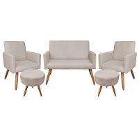 Kit Namoradeira 2 Poltronas 2 Puffs Redondo Bege Castanho - 1