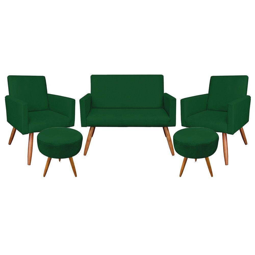 Kit Namoradeira 2 Poltronas E 2 Puffs Redondo e Verde - 1