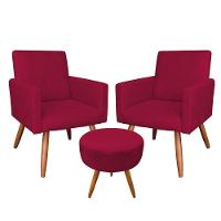 Kit 2 Poltronas E Puff Redonda Vermelho e Castanho - 1