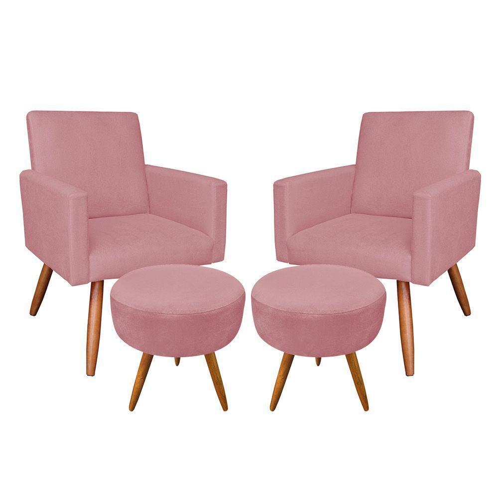 Kit 2 Poltronas E 2 Puffs Redonda e Rosê - 1