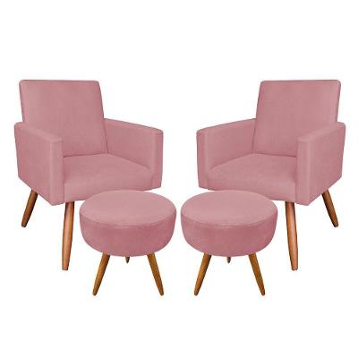 Kit 2 Poltronas E 2 Puffs Redonda e Rosê