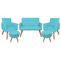 Kit Namoradeira 2 Poltronas E 2 Puffs Redondo Azul Turquesa - 1