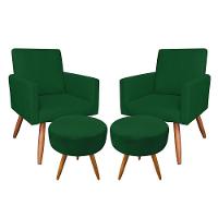 Kit 2 Poltronas E 2 Puffs Redonda Verde e Castanho - 1