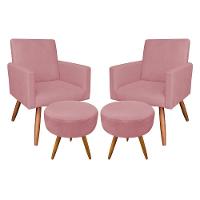 Kit 2 Poltronas E 2 Puffs Redonda Rosê e Castanho - 1