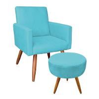 Kit Poltrona E Puff Redonda e Azul Turquesa - 1