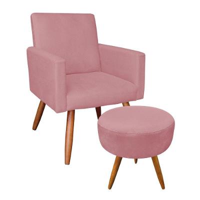 Kit Poltrona E Puff Redonda e Rosê