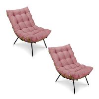 Kit 2 Poltronas Costela Veludo Base Metálica Pallazio Rosê - 1